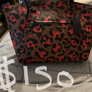 Coach Red and Brown Leopard Satchel